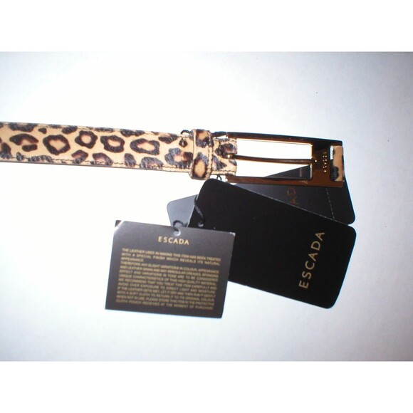 New Womens Designer Escada NWT $495 Leopard Belt Leather Logo Fur 75 cm 29.5 XS - Picture 2 of 11